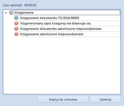 Rys. 86 Podgląd procesu księgowania zakończone niepowodzeniem 10.