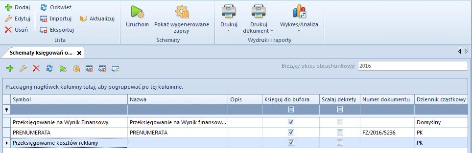 nie są powiązane bezpośrednio z żadnym zdarzeniem gospodarczym, dlatego nie można ich zastąpić mechanizmem schematów księgowych, które wymagają przypisania do konkretnego typu dokumentu.