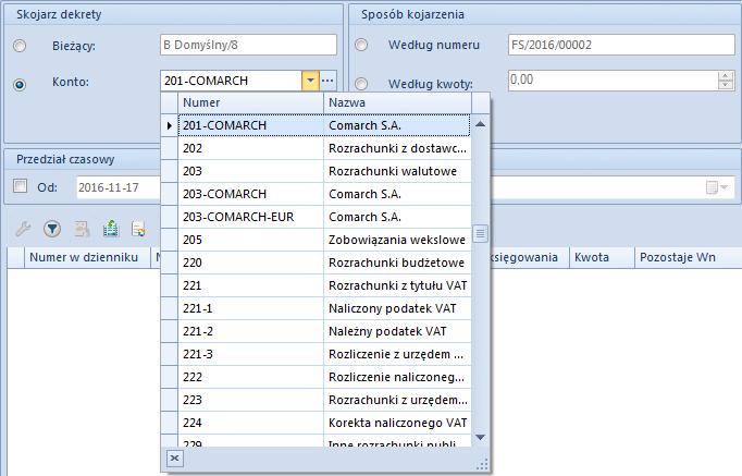 Rys. 126 Okno Rozrachunki automatyczne parametry kojarzenia Z grupy przycisków Akcje, należy wybrać opcję [Wyszukaj].