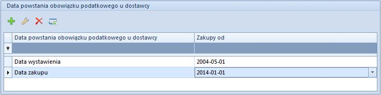 Rys. 148 Data powstania obowiązku podatkowego u dostawcy Użytkownik ma możliwość określenia definicji, według której ustalany będzie obowiązek podatkowy u dostawcy.