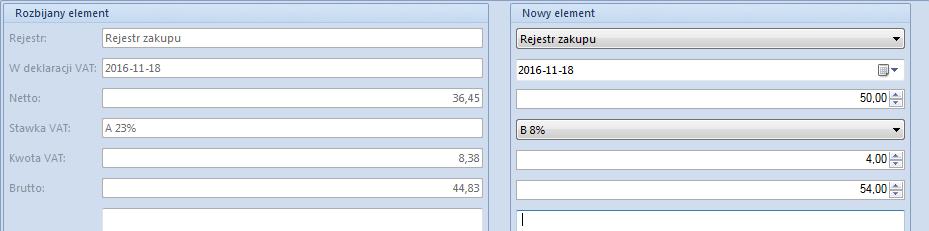 Aby doprowadzić do zgodności zarejestrowanego dokumentu z otrzymanym od Dostawcy, Użytkownik może dokonać edycji: Dla EUR: wartości zgodne, edycja zbędna Dla PLN: zmiana kwoty VAT na 10924,31.