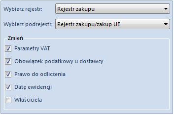 Rys. 180 Okno wyboru rejestru i podrejestru VAT Po wybraniu opcji [Zatwierdź] system dokona zmiany wskazanych przez użytkownika opcji.