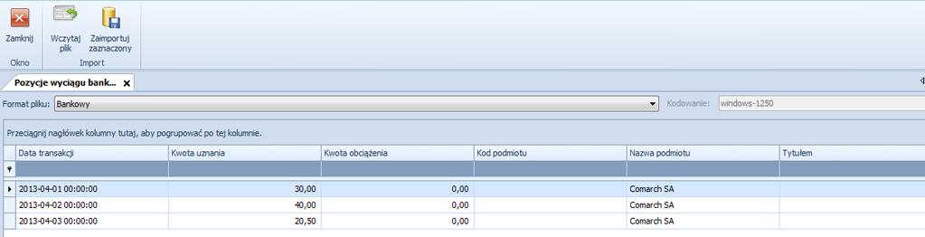 obszarze Konfiguracja Finanse Format przelewów. Sposób dodawania formatów importu wyciągów został szerzej opisany w dokumentacji Finanse.