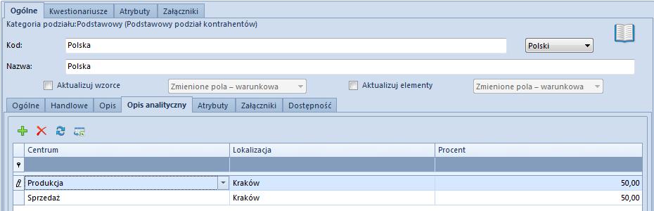 Rys. 209 Opis analityczny na grupie kontrahentów Sposób definiowania opisu analitycznego na grupie kontrahentów jest analogiczny do sposobu definiowania opisu analitycznego na grupie artykułów.