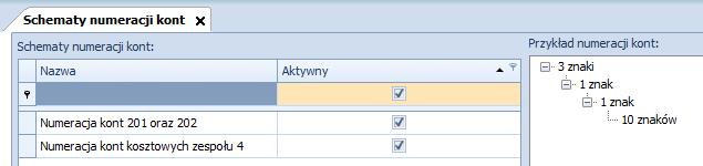 Modyfikacja schematu numeracji jest możliwa, jeśli w System Konfiguracja Księgowość przy parametrze Kontrola numeracji kont wskazano opcję Brak kontroli lub Ostrzeżenie.
