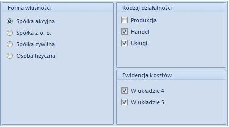 Rys. 42 Formularz generatora planu kont Wygenerowany plan kont różni się w zależności od wybranych parametrów - użytkownik może określić formę własności jednostki, rodzaj działalności oraz