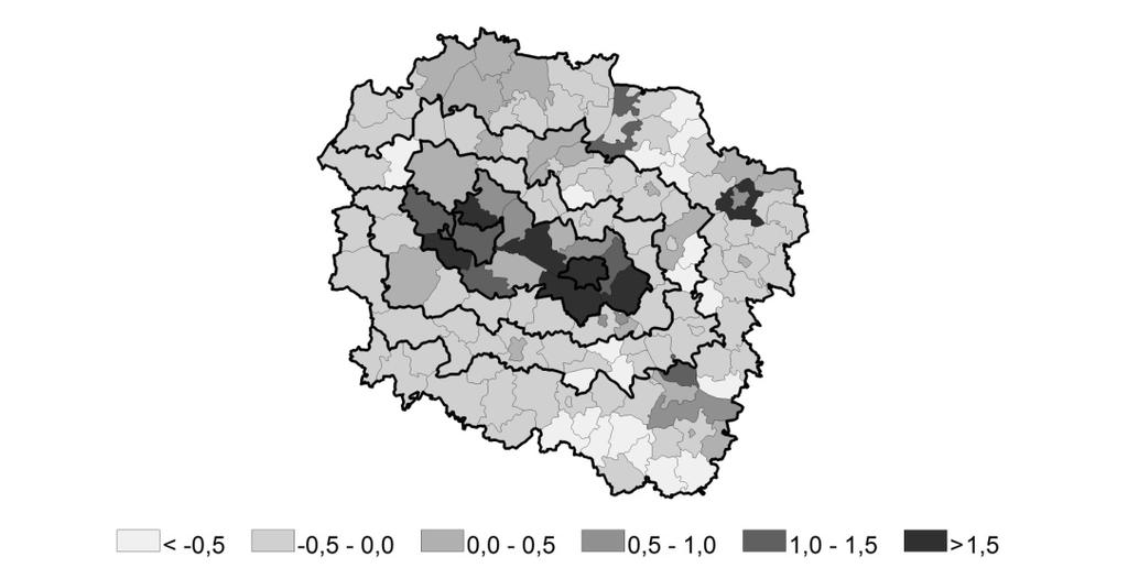 90 Paweł Brodowski, Roman Rudnicki Rysunek 5. Syntetyczny wskaźnik rozwoju budownictwa mieszkaniowego w województwie kujawsko-pomorskim w latach 1996 2011 Źródło: opracowanie własne.