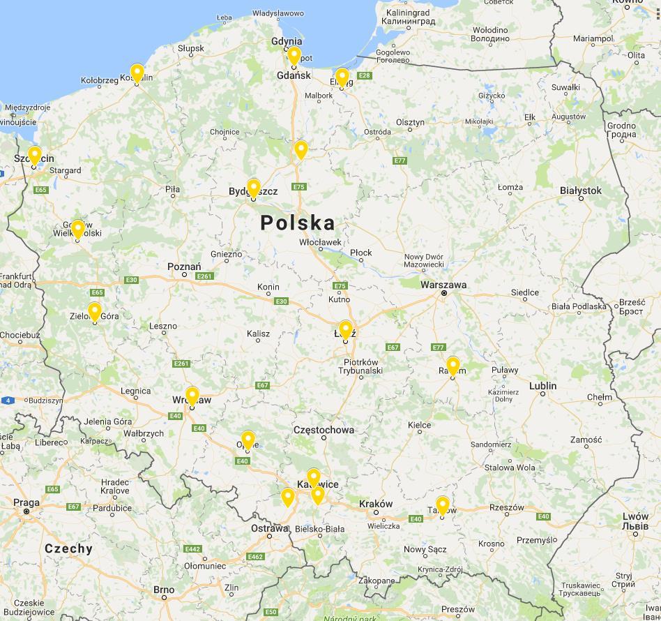 BYDGOSZCZ CHORZÓW ELBLĄG GDAŃSK GLIWICE GORZÓW WIELKOPOLSKI GRUDZIĄDZ