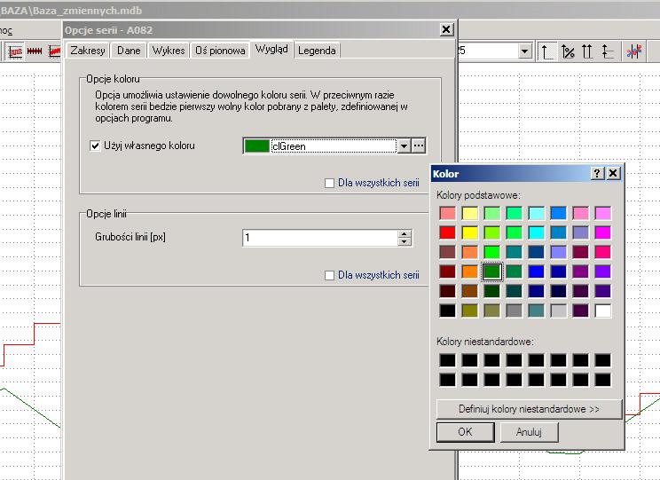 4. Obsługa programu Rysunek: Opcje serii - wygląd. - Opcje koloru - opcja umożliwia ustawienie dowolnego koloru serii.