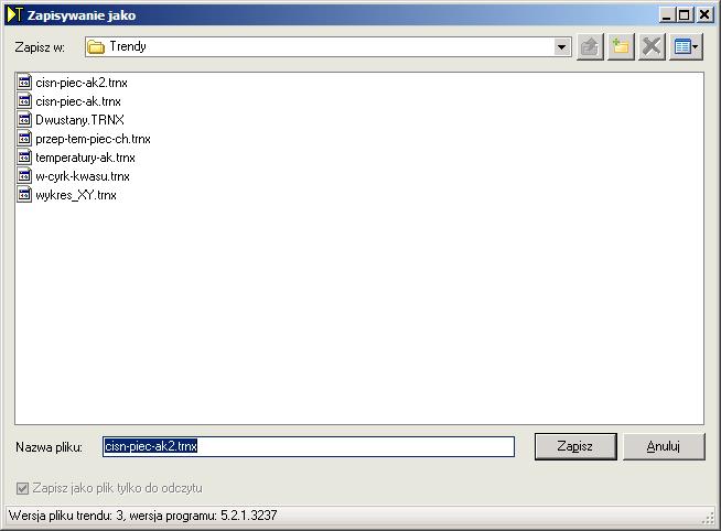 4. Obsługa programu Rysunek: Okno 'Zapisz jako' dla Operatora. Nie może zapisać trendu jako Tylko_do_odczytu. Trendy zapisywane są w plikach.