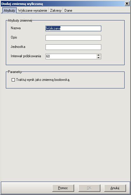 4. Obsługa programu Rysunek: Okno 'Dodaj zmienną wyliczaną' - zakładka 'Atrybuty'.
