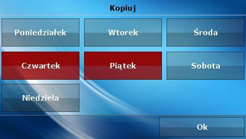 ST 281C instrukcja obsługi Naciskając ikonkę Kopiuj można skopiować ustawienia całego dnia na kolejne dni.