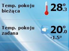 Temperatura zewnętrzna (widoczne tylko w przypadku stosowania czujnika zewnętrznego w sterowniku głównym. 6. Aktualna temperatura pomieszczenia. 7. Aktualna godzina oraz dzień tygodnia. 8.