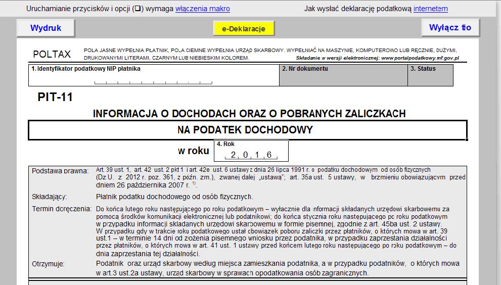 16. Wysyłanie deklaracji przez Internet Deklaracje, informacje i zeznania podatkowe opracowane w Excelu można wysyłać do urzędu skarbowego Internetem bezpośrednio do systemu e-deklaracje.