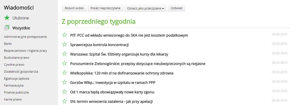 Wyświetlaną listę można filtrować przy pomocy danych widocznych w lewym panelu. Każda akcja w lewym panelu jest automatycznie uwzględniania na liście dokumentów.