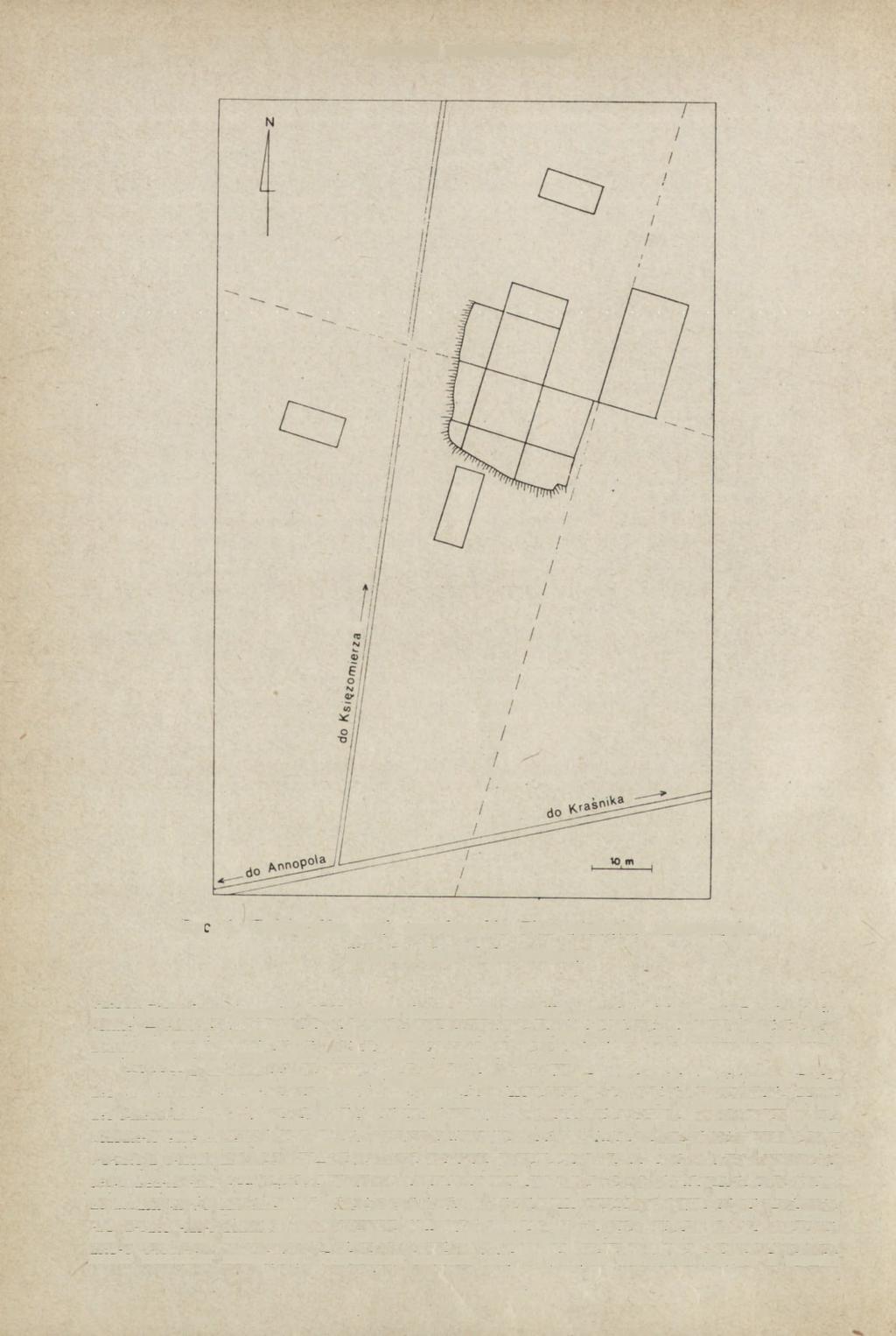 62 ANDRZEJ NIEWĘGŁOWSKI Ryc. 1. Gościeradów, woj. tarnobrzeskie. Plan sytuacyjny cmentarzyska Situation plan of the cemetery dziany Stanisława Augusta z 1768 r.