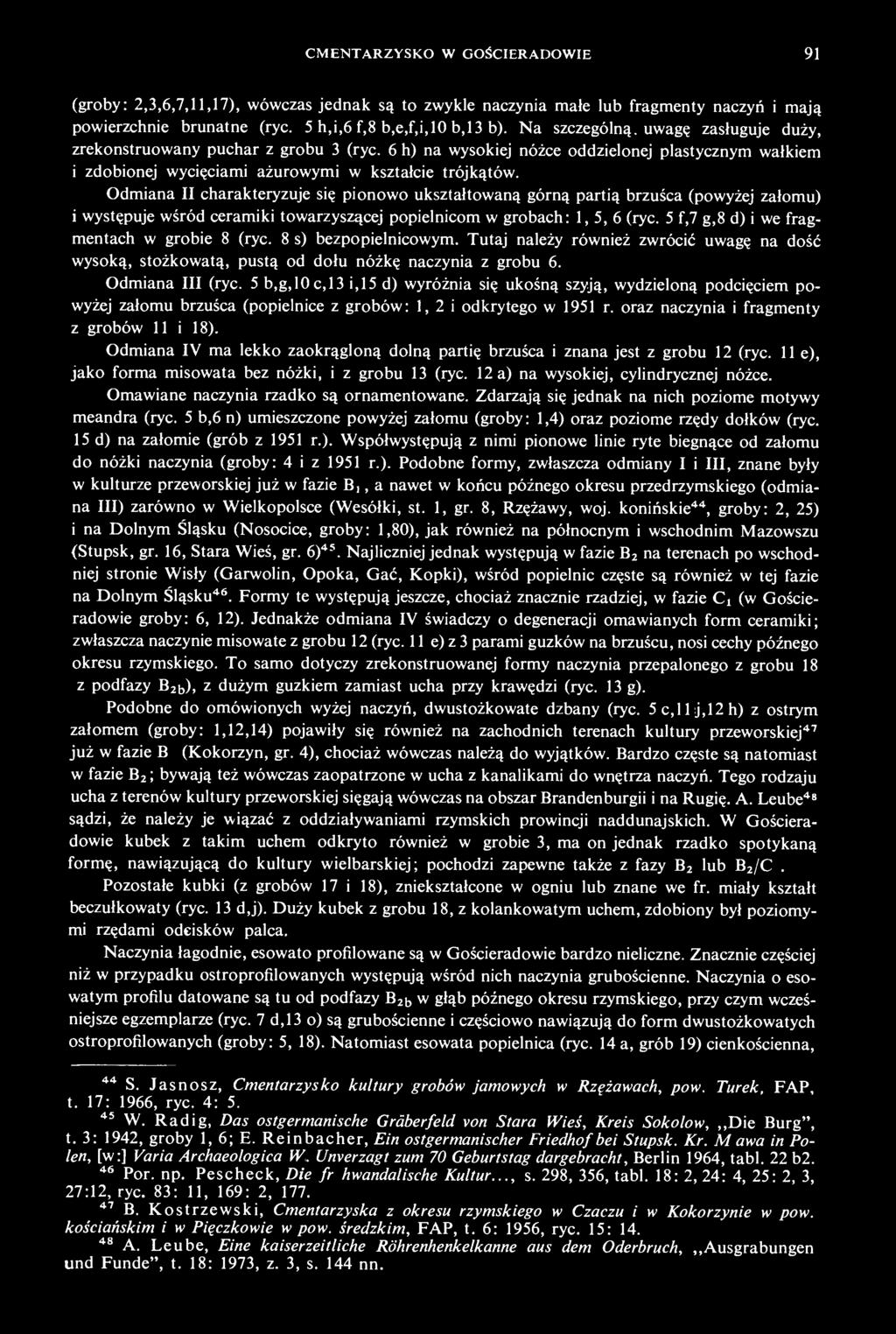 Odmiana II charakteryzuje się pionowo ukształtowaną górną partią brzuśca (powyżej załomu) i występuje wśród ceramiki towarzyszącej popielnicom w grobach: 1, 5, 6 (ryc.