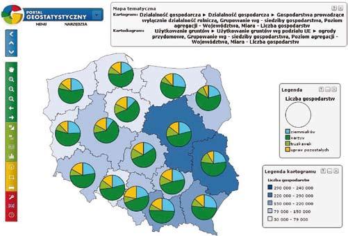 240 WYBRANE DZIAŁANIA WSPIERAJĄCE ROZWÓJ SPOŁECZEŃSTWA INFORMACYJNEGO W OBSZARACH Kartodiagram natomiast służy do prezentacji danych bezwzględnych.