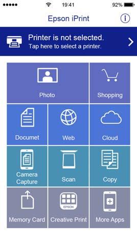 Drukowanie http://ipr.to/a Drukowanie przy użyciu aplikacji Epson iprint Uruchom aplikację Epson iprint na urządzeniu inteligentnym i wybierz na ekranie głównym opcję, której chcesz użyć.