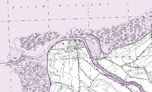 Rys 11a ujście Pasłęki mapa terenu zagrożonego wodą o