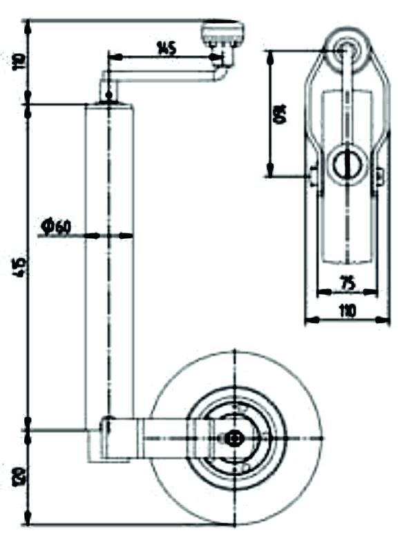 Ko³a podporowe O60 Dane techniczne Ko³o podporowe TK60 (standard) Rozmiar:... O225x65mm D³ugoœæ wysuwu:... 230mm Rura zewnêtrzna:... O60x4mm Max. obci¹ statyczne:... 250kg 7,50 400284.