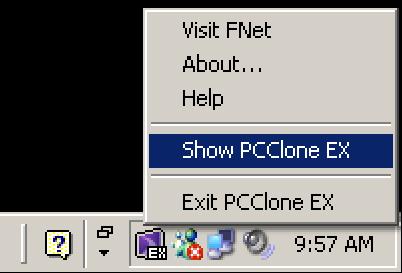 10. Po zainstalowaniu ikona PCCloneEX zostanie wyświetlona w obszarze paska powiadomień. Użytkownik może kliknąć te ikonę dwukrotnie lewym klawiszem myszy lub raz prawym, aby uruchomić PCClone EX.