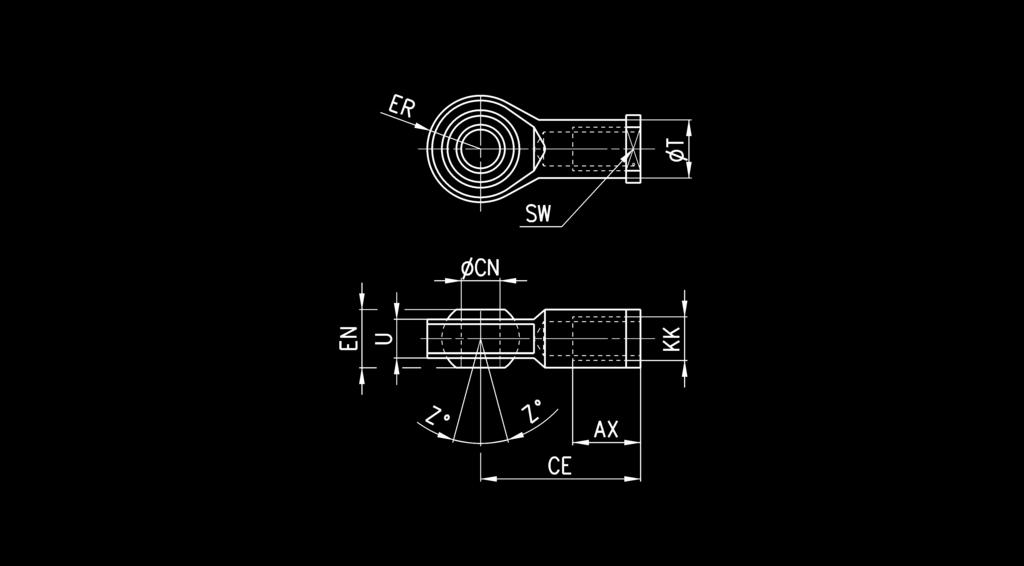 Model Ø ØCN U EN ER AX CE KK ØT Z SW GA-90-32 32 0 0,5 4 4 20 43 M0x,25 5 6,5 7 GA-90-40 40 2 2 6 6 22 50 M2x,25 7,5 6,5 9