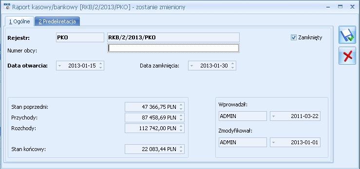 Uwaga: Informacje o Stanie poprzednim, Przychodach, Rozchodach oraz Stanie końcowym są zawsze wykazywane w walucie w jakiej prowadzony jest rejestr.