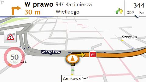 5. Wyświetlony zostanie ekran Mapa z obliczoną trasą w trybie symulacji trasy. Wybierz typ trasy i stuknij przycisk ; nastąpi automatyczne rozpoczęcie demonstracji trasy.