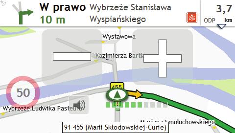 Jak wyregulować głośność? 1. Na ekranie Opcje mapy stuknij przycisk. 2. Przyciski głośności zostaną wyświetlone na ekranie Mapa w trybie przezroczystym. 3. Wykonaj 