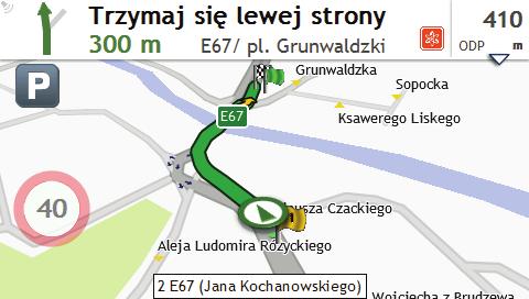 stuknięcie przycisku na ekranie Menu główne. Dalsze instrukcje znajdują się w części Jak odbierać bieżące informacje o ruchu przez TMC?