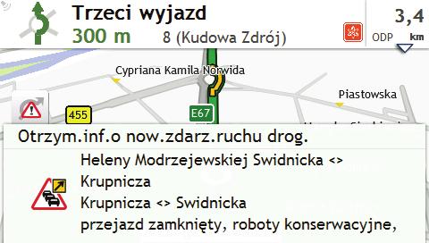 Jak odbierać bieżące informacje o ruchu przez TMC? Informacje o ruchu nie są dostępne we wszystkich modelach i tylko w niektórych krajach.