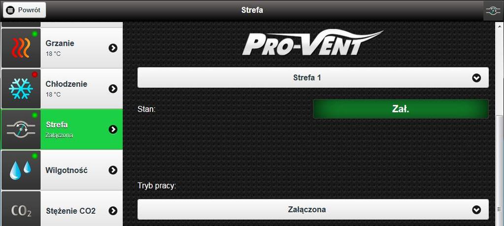 3.6. USTAWIENIA PRZEPUSTNIC STREFOWYCH (MENU STREFA) Ekran edycji ustawień strefy Pole/komponent Możliwe wartości Opis Strefa --- Identyfikacja strefy, dla której określane są nastawy parametrów