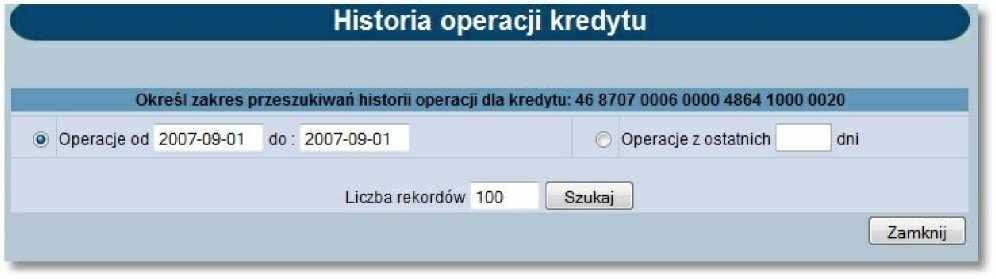 Otwarte zostanie okno: W oknie tym należy określić: zakres dat lub liczbę dni, za które mają być pobierane operacje liczbę rekordów