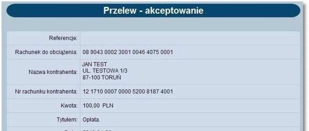 Akceptowanie zbiorcze przelewów Aplikacja umożliwia akceptowanie zbiorcze przelewów. Po zaznaczeniu przelewów do akceptu oraz naciśnięciu przycisku [Akceptuj razem].