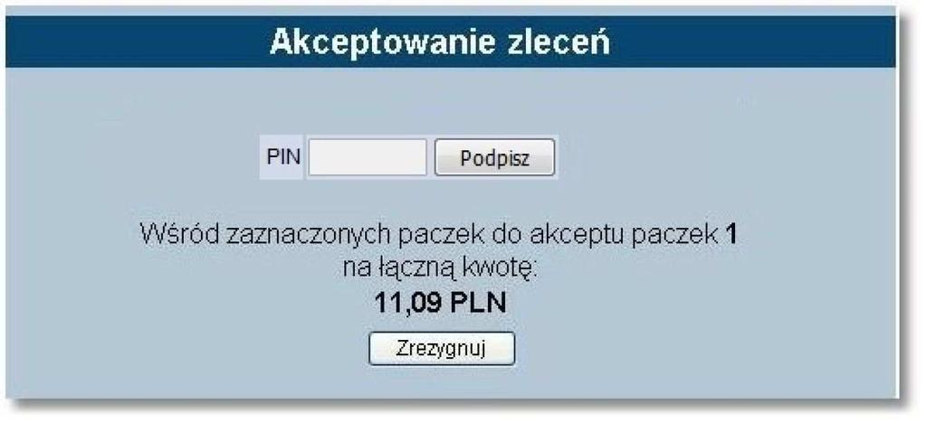 Jeśli użytkownik nie zdefiniuje nazwy paczki zostanie automatycznie przypisana nazwa Paczka przelewów. W przypadku podania nazwy przez użytkownika poprzedzi ona nazwę systemową.