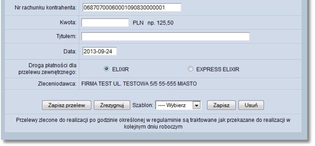 zwykłego lub przelewu zagranicznego: z zablokowanymi polami do