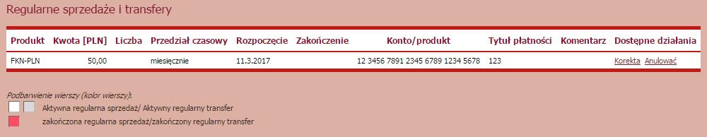 Wprowadzoną regularną operację można skorygować za pomocą odnośnika Popraw lub anulować, korzystajac z odnośnika Anuluj