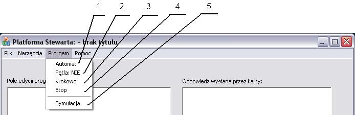 Rys. 7.4. Menu Program Rys. 7.5. Menu Pomoc Rys.7.6 przedstawia okno konfiguracji Silników wraz z wyszczególnionymi elementami:.