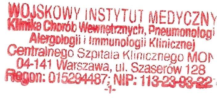 .~~y INSTYTUl MEDYCZNY "'turu~~nętr.mvch, Pneumonologi A~lIllmmuno'ogij Klinicznej ~alnego Szpitala Klinicznego MO~ ~141 Warszawa, ul. Szaserów 128 ~ -.