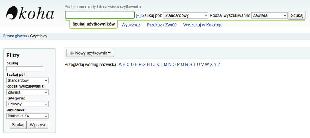 Moduł Udostępnianie częścią zintegrowanego systemu Koha nowe możliwości Opisane możliwości wyszukiwania znajdują się także w osobnym oknie Filtry, umieszczonym po lewej stronie ekranu.