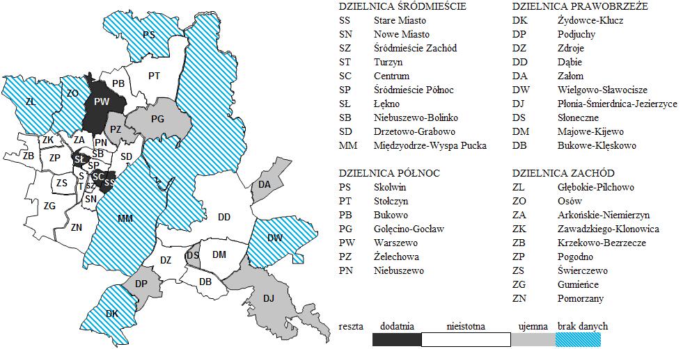 Mapa reszt modelu średnich cen mieszkań opartego na wartościach wskaźników TMR