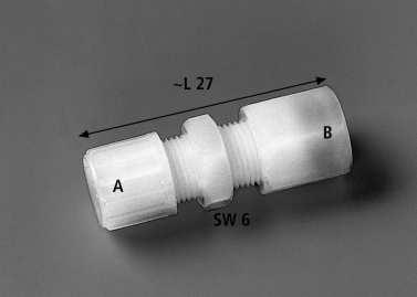 Łącznik - dwustronne podłączenia do węŝa 1 2 długość SW2 rozwartość klucza Łącznik prosty wąŝ wąŝ calowy SW2 DN 4/6 DN 4/6 50 (1.97) 17 (0.67) 43 46 066 43 709 004 DN 6/8 45 (1.77) 19 (0.