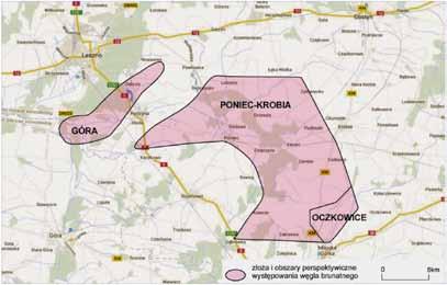 Lokalizacja złoża Poniec-Krobia na tle zagłębia adamowskiego i konińskiego [Opracowanie własne] Fig. 2.