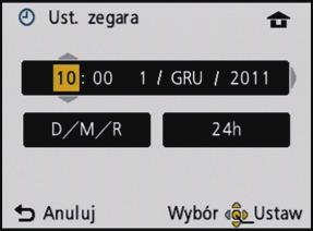 Przygotowanie Ustawianie daty i godziny (ustawianie zegara) W momencie zakupu aparatu zegar nie jest ustawiony. Przesuń przełącznik [Nagr.]/ [Odtwarzanie] w położenie [!], a następnie włącz aparat.