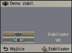 Czynności podstawowe Wyświetlanie nasilenia drgań wykrytych przez aparat. ([Demo stabil.]) Funkcje aparatu są wyświetlane w formie pokazu slajdów. ([Auto demo]) DEMO [Tryb demo] [Demo stabil.