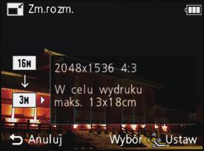 Odtwarzanie/Edycja [Zm.rozm.] Aby ułatwić wysyłanie na strony WWW, dołączanie do e-maili itp., rozmiar obrazu (liczba pikseli) zostaje zmniejszony. Wybierz opcję [Zm.rozm.] w menu trybu [Odtwarzanie].