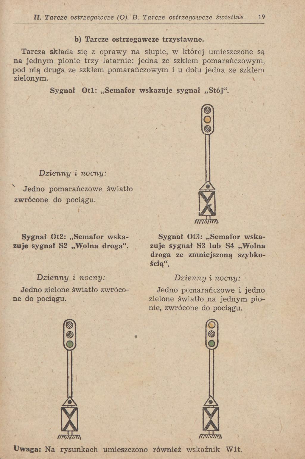 II. Tarcze ostrzegawcze (O). B. Tarcze ostrzegawcze świetlne 19 b) Tarcze ostrzegawcze trzystawne.