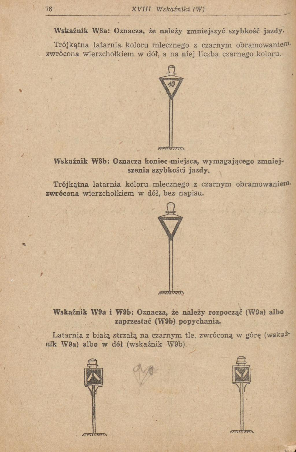 78 XVIII. Wskaźniki (W) Wskaźnik W8a: Oznacza, że należy zmniejszyć szybkość jazdy.