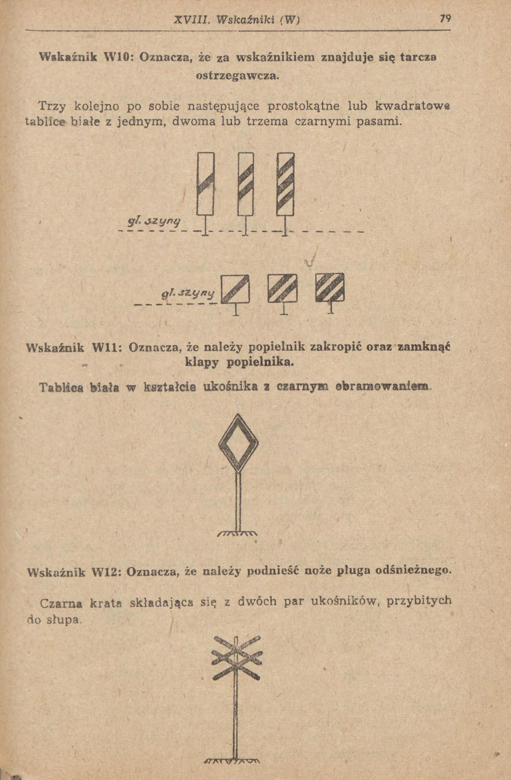 XVIII. Wskaźniki (W) 79 Wskaźnik WIO: Oznacza, że za wskaźnikiem znajduje się tarcza ostrzegawcza.